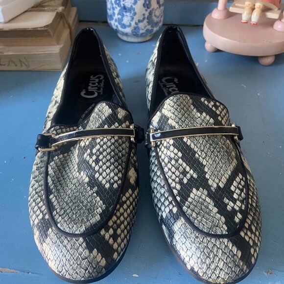 CIRCUS by SAM EDELMAN Women's US8.5 Blk & Wht Leather Snakeskin-embossed Loafer - Picture 5 of 7